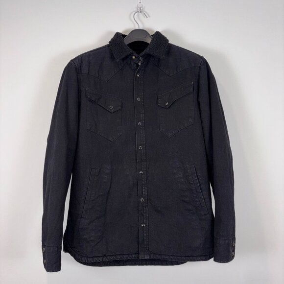 Taylor Stitch Western Shirt Jacket Black Denim Sherpa Lined Snap Button Coat 42